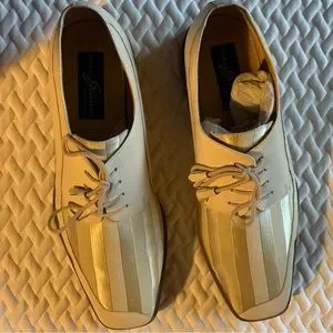 Giorgio Brutini Private Collection Men\'s Cream Satin Fabric Striped Lace Up Giorgio Brutini Private Collection 7.5M Men main image 4